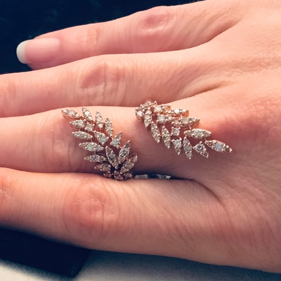 Solid Rose Gold & Genuine Diamond Asa Bypass Ring - Picture 5 of 15